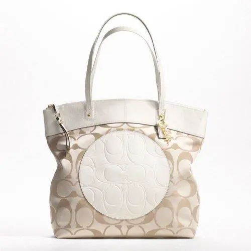Coach Laura Light Khaki+white Signature Logo Tote Handbag-new+tag- 18335