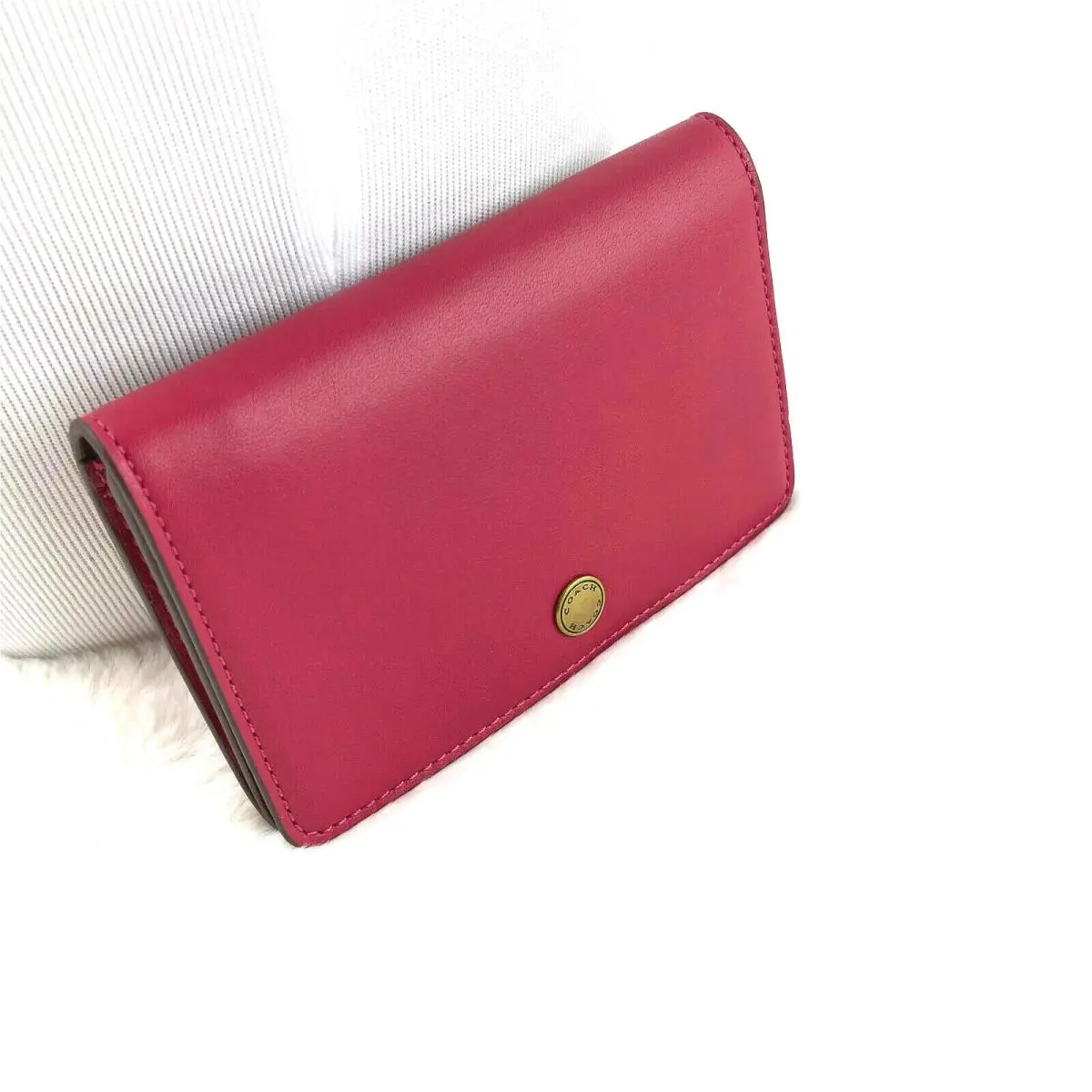 Coach Signature Leather Small Trifold Wallet Deep Pink 58851 Retail