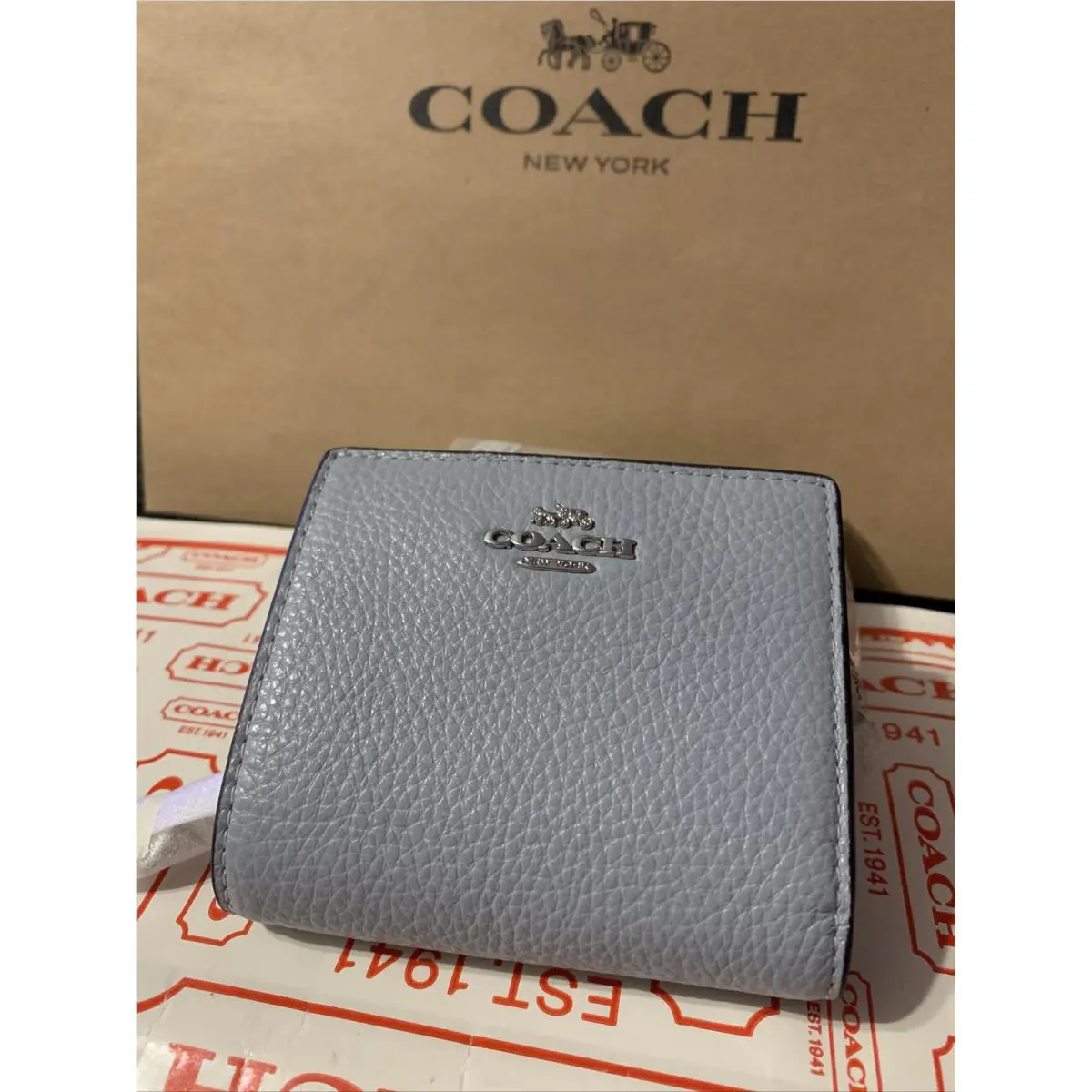 Coach Snap Wallet - Smooth Pebble Leather Color: Ice Blue