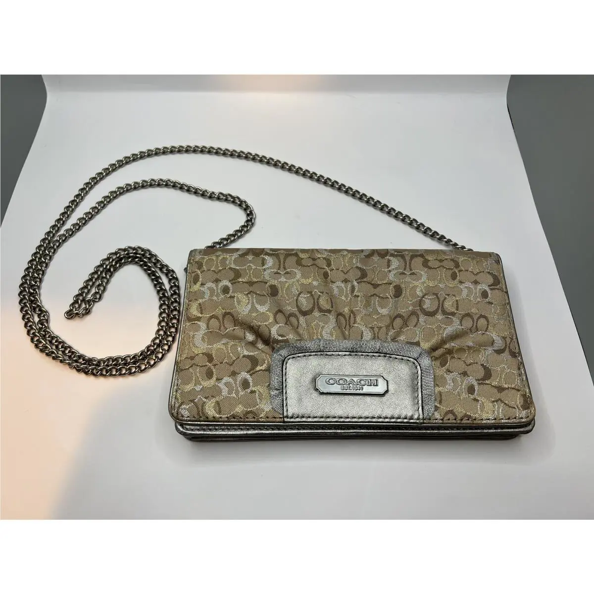 Coach Optic Art Lurex Evening Wallet Clutch Brown - Style F44144