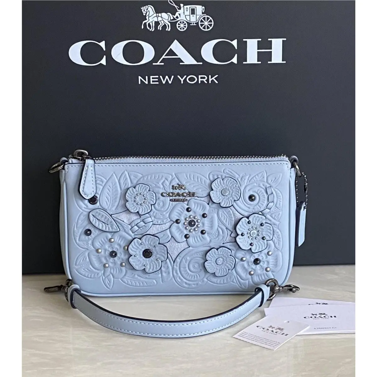Coach Tooled Tea Rose Pale Blue Nolita 19 12055