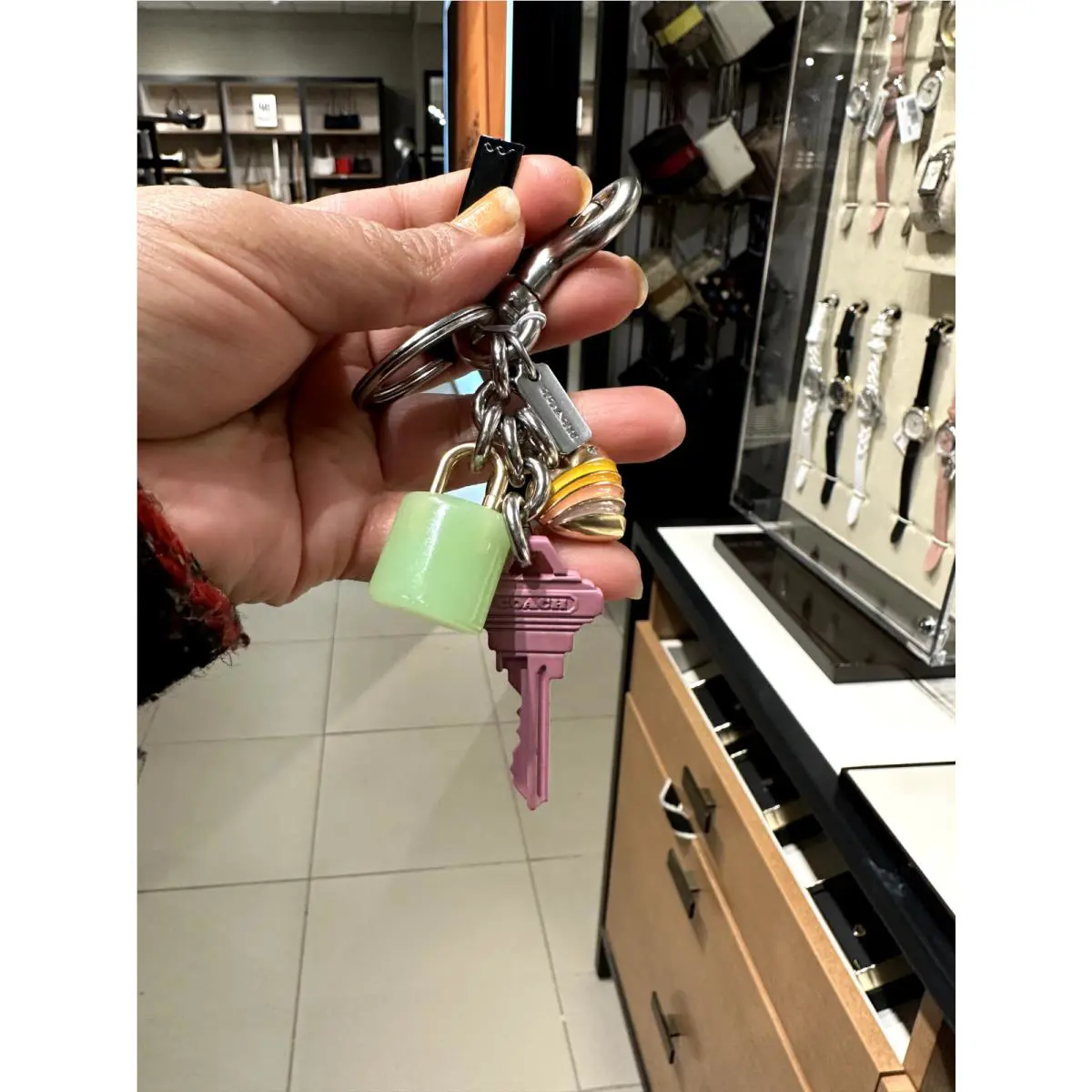 Coach Key Cluster Bag Charm Silver Pink Multi BN
