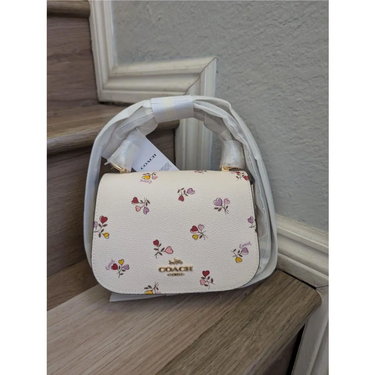 Coach CX577 Lysa Top Handle Crossbody Bag with Heart Print In Chalk