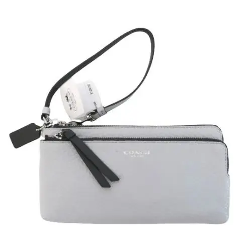 Coach Bleeker Pebbled Leather Double Zip Wallet Charcoal Gray 51634