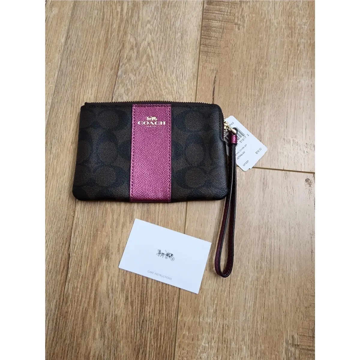 Coach Crossgrain Signature Leather Corner Zip Wristlet Wallet Purple F58035