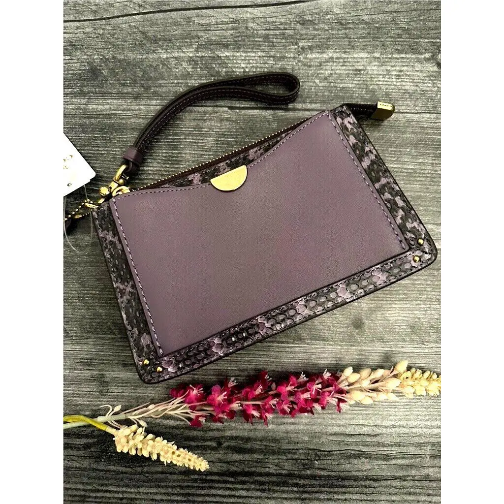 Coach Dreamer Wristlet Snakeskin Detail Leather Dusty Lavender 73957
