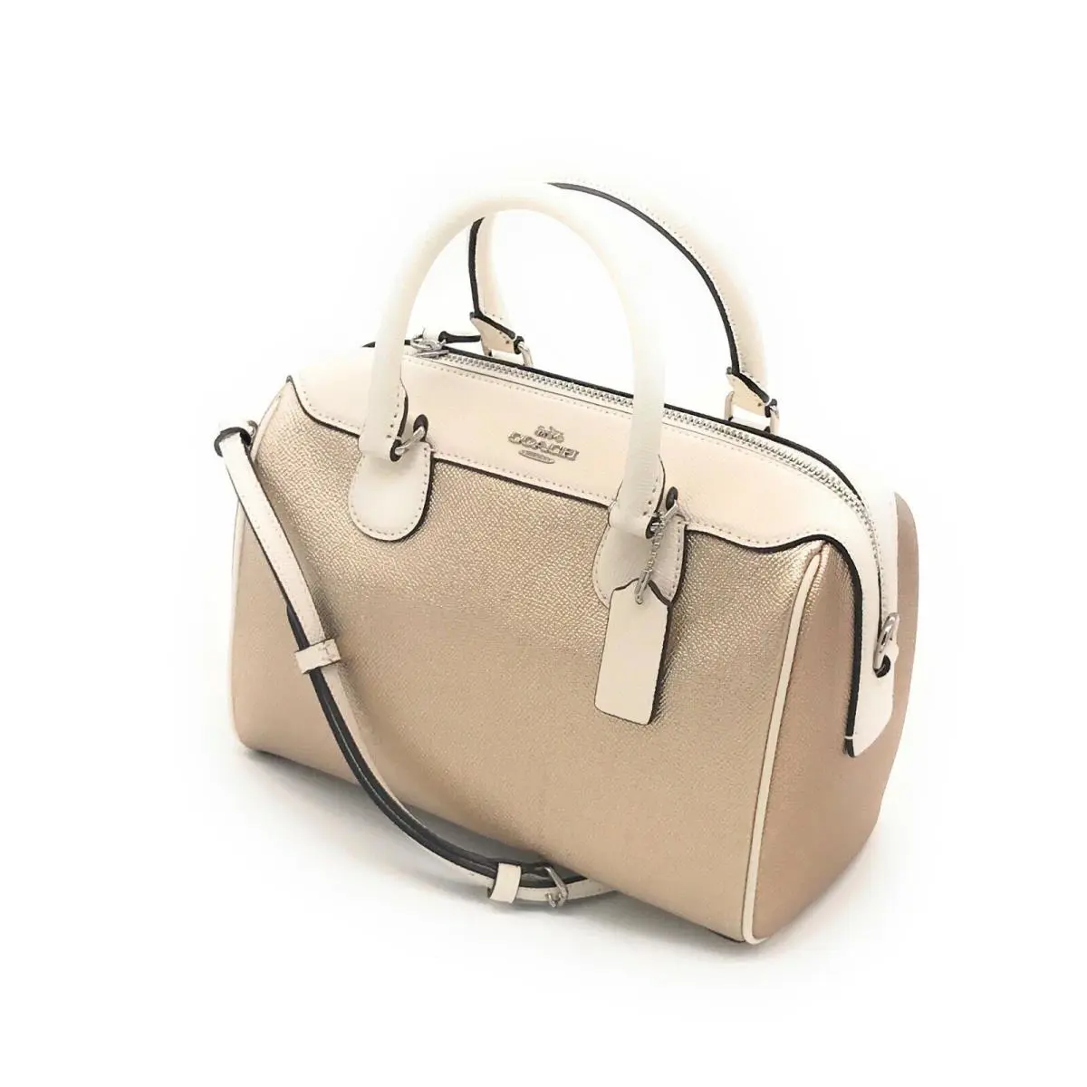 Coach Metallic Colorblock Mini Bennet Convertible Satchel Crossbody Chalk/gold