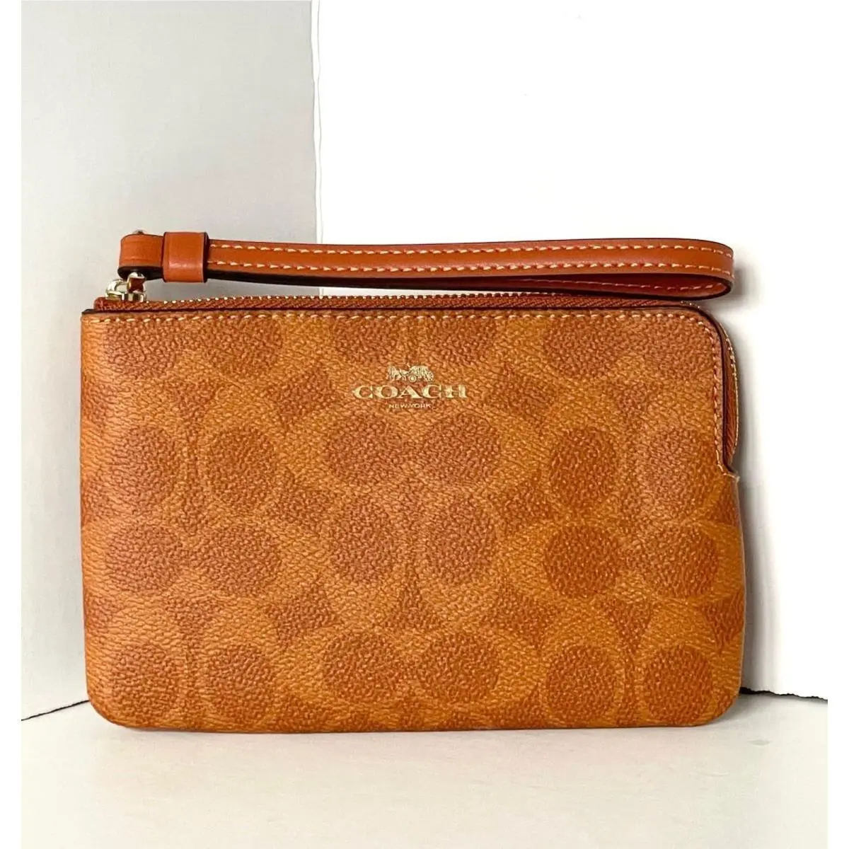 Coach Corner Zip Wristlet CAQ75 Bright Canyon Signature Canvas Wallet