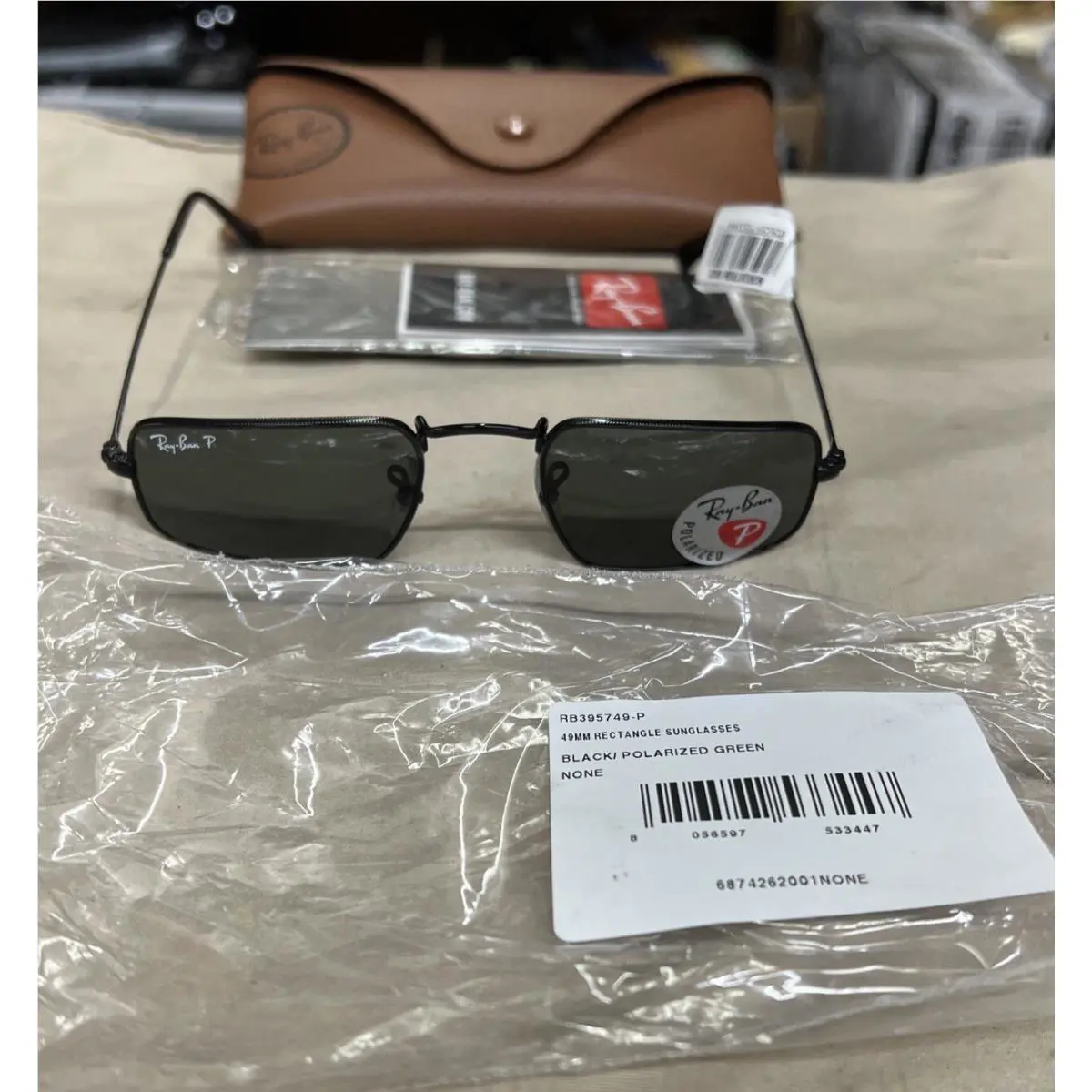 Ray Ban Julie Polarized Rectangular Unisex Sunglasses RB3957 002/58 49 20 145