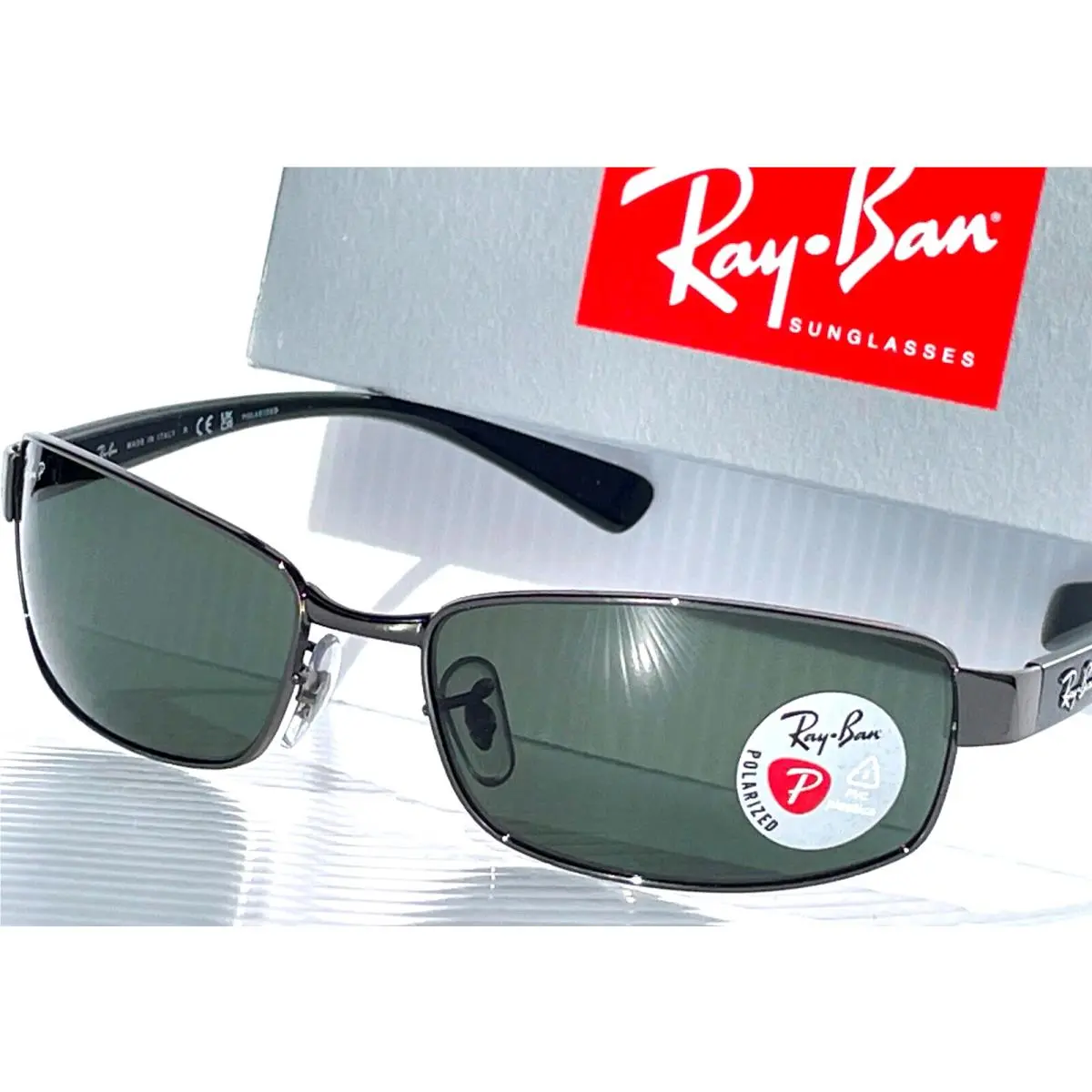 Ray Ban Gunmetal w Polarized Dark Green Lens Sunglass RB3364 004/58