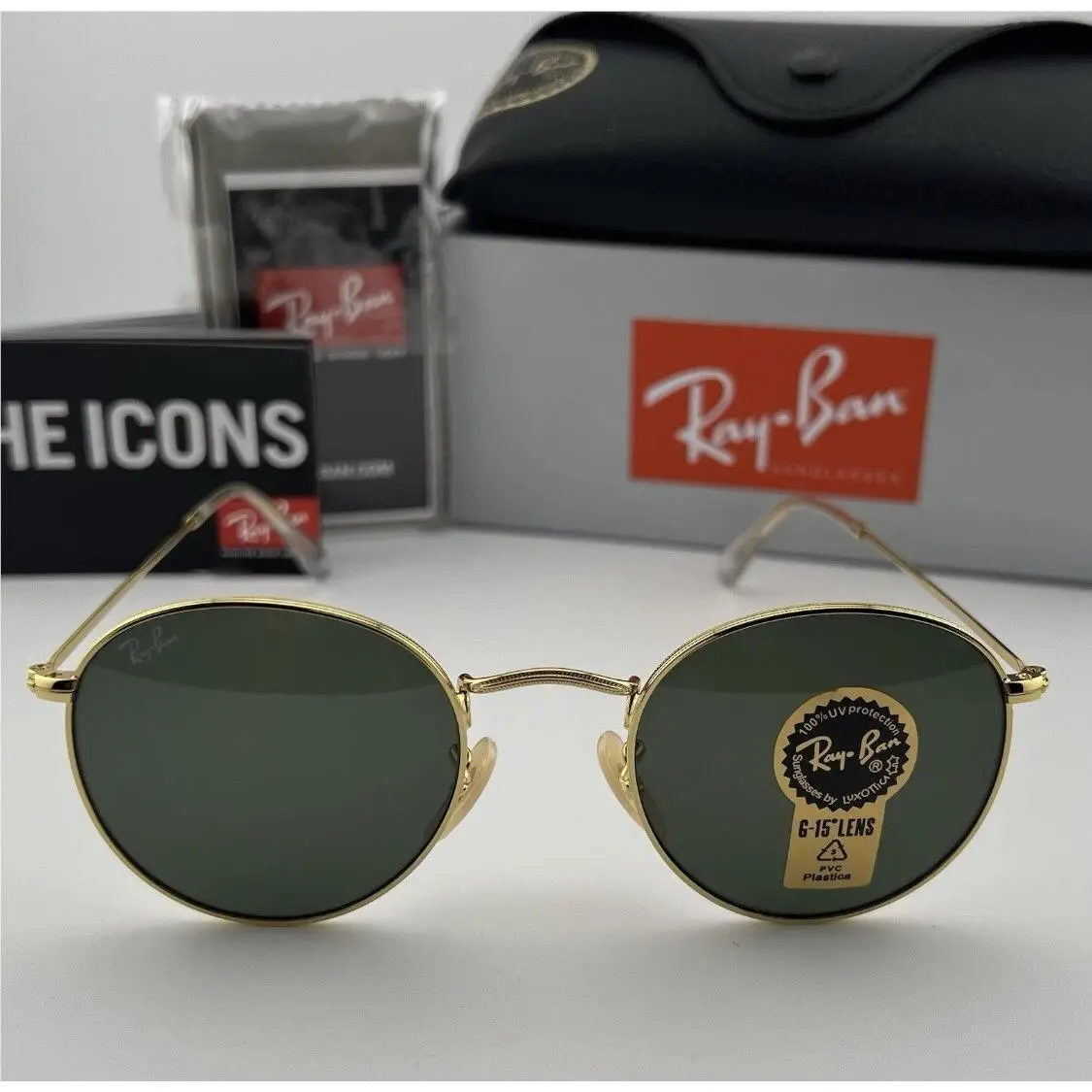 Ray-ban Round Metal Gold/ G-15 Green 53 mm Sunglasses RB3447 53MM Large