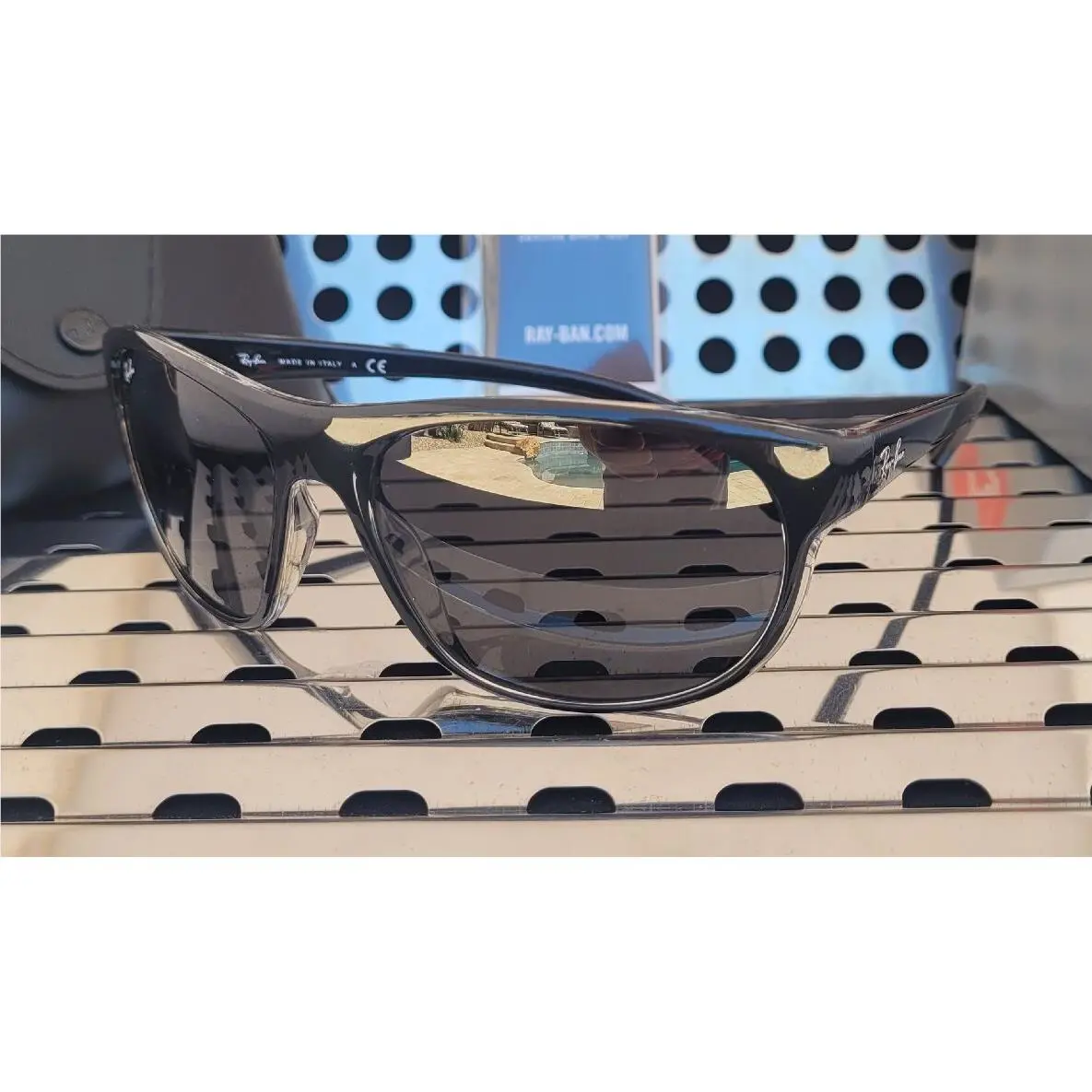 Ray Ban RB4351 603987 59 Sunglasses Gloss Black on Clear w/ 59mm Dark Grey