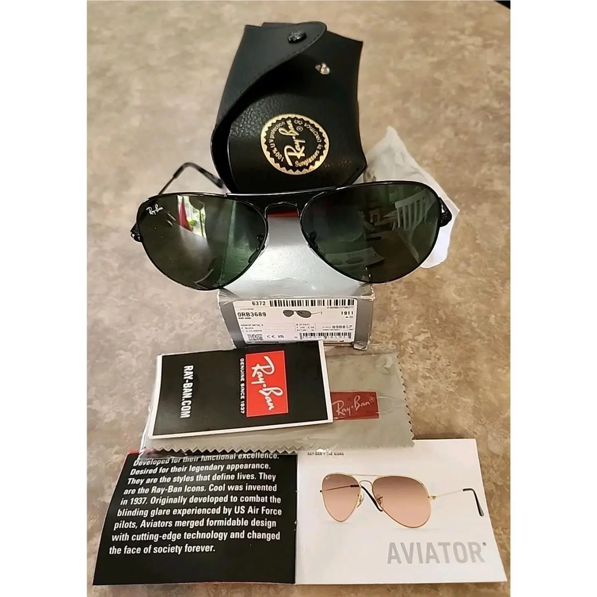 Ray Ban RB3689 914831 Aviator Metal II Green Unisex Sunglasses by Ray-Ban