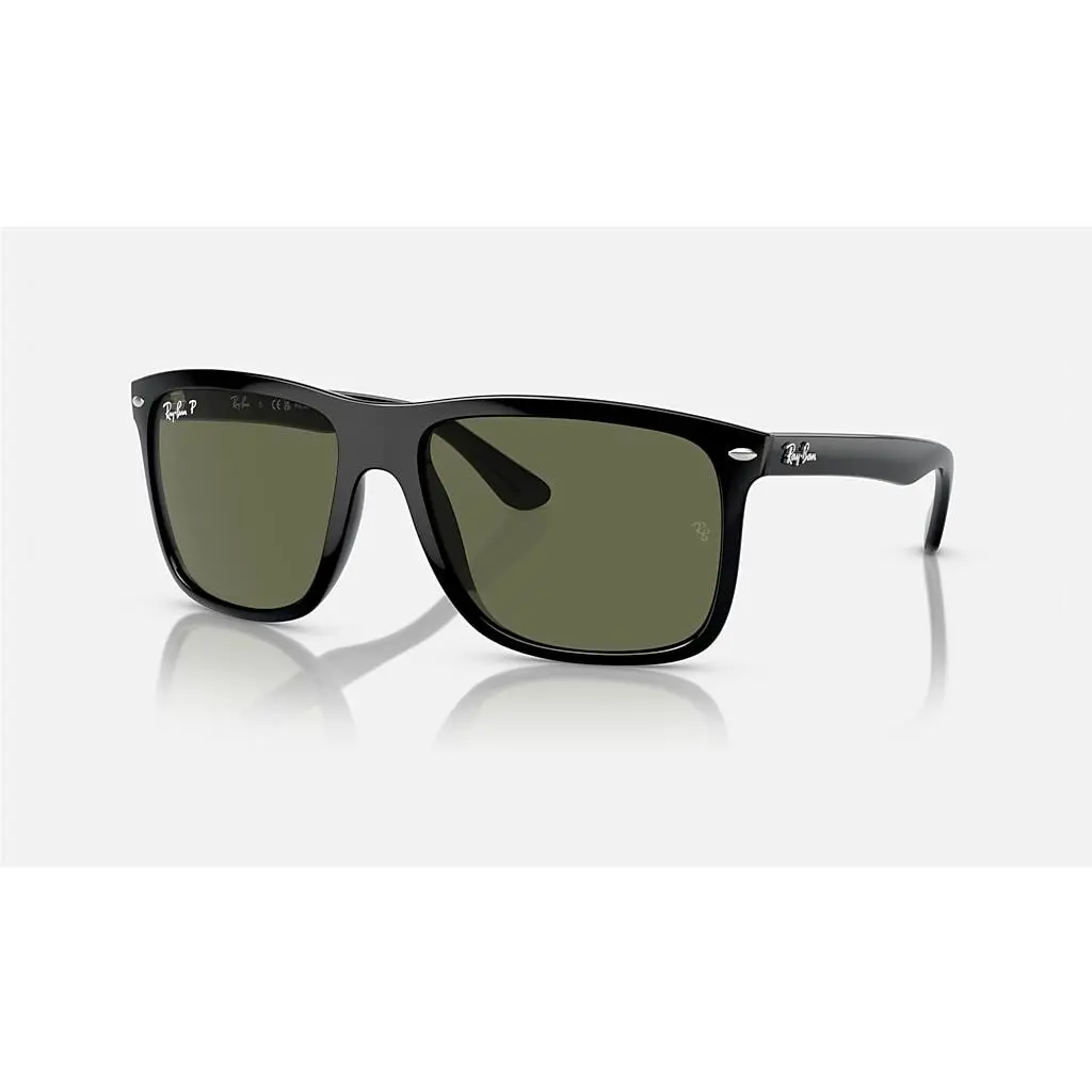 Ray-ban Boyfriend Two Polished Black/crystal Green Polarized 60 mm Sunglasses