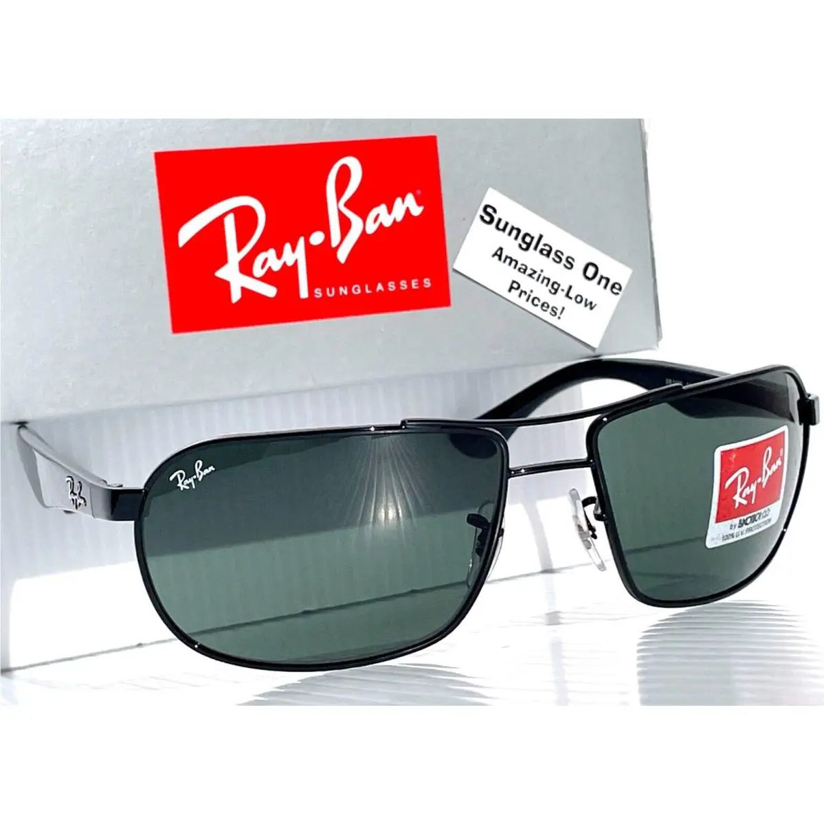 Ray Ban Shiny Black UV Protection G-15 Green Lens Sunglass RB3492 002