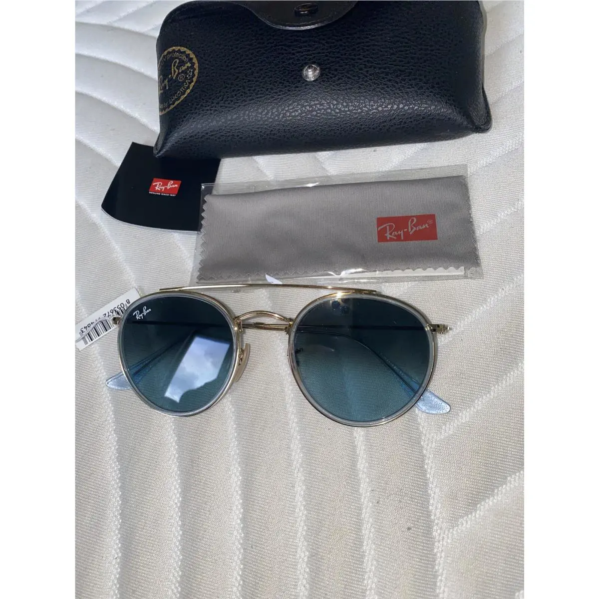 Ray Ban Double Bridge Gold/blue Sunglasses 153013764