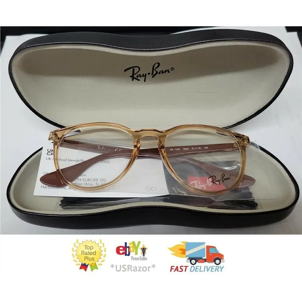 Ray-ban Eyeglasses Frame Transparent Light Brown Brazil RX7046 Erika 9014 Case