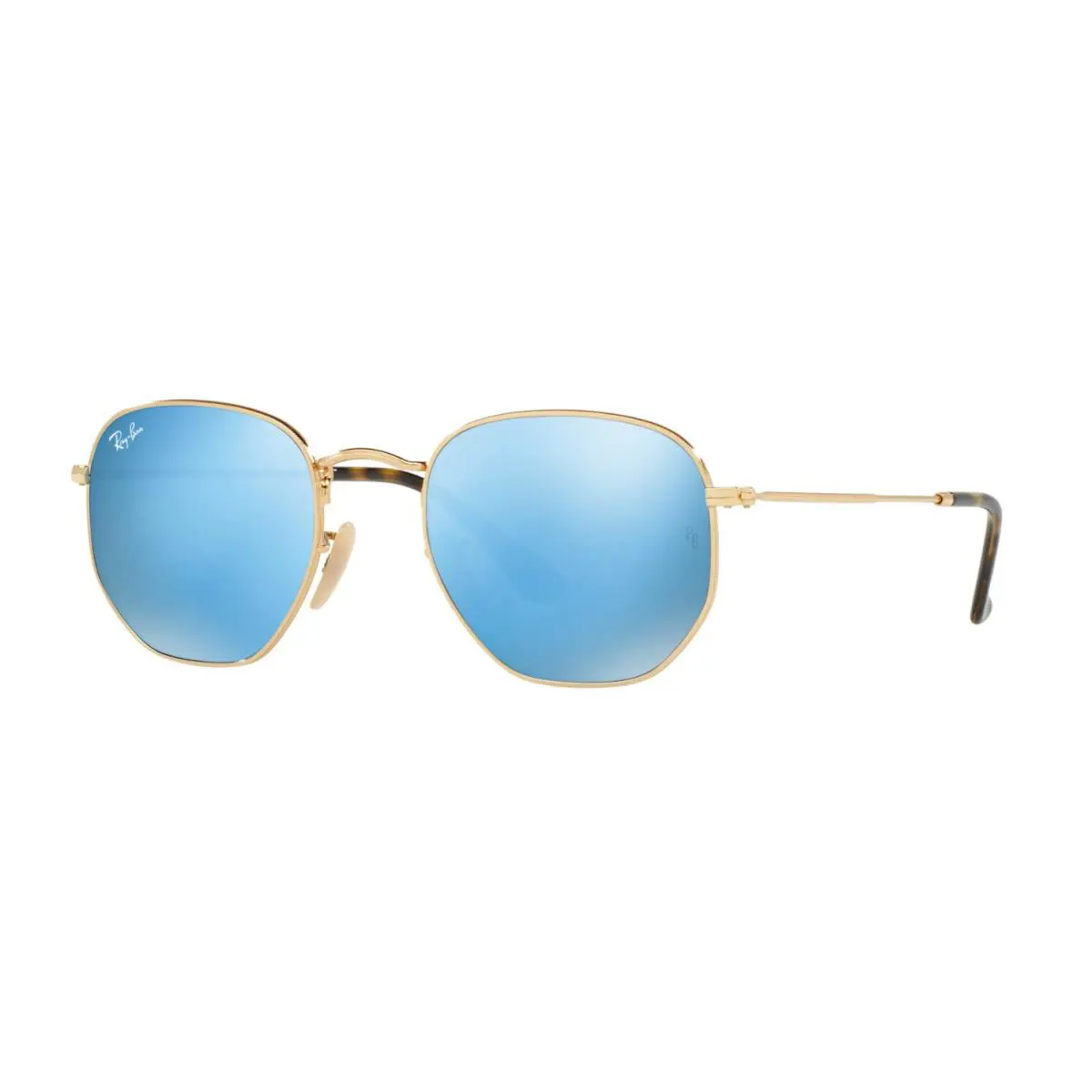 Ray-ban Hexagonal Metal RB 3548N Gold/blue Flash 001/9O Sunglasses - Frame: Gold, Lens: Blue Flash