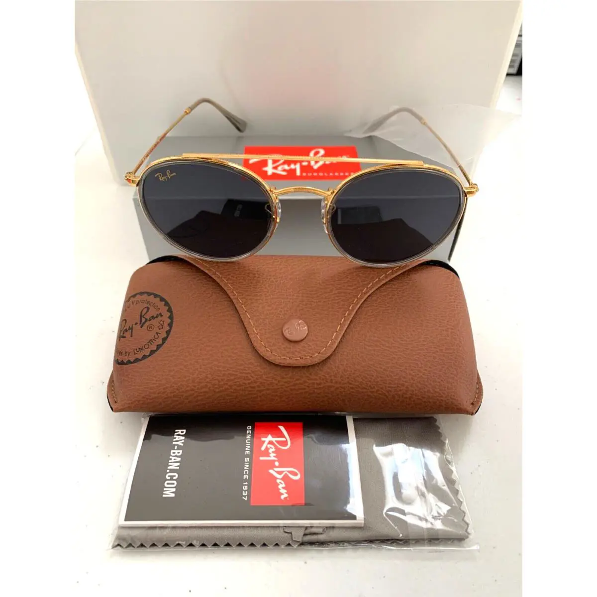 Ray Ban RB3647N RB3647N-9210R5 51 Legend Gold with Blue Lens Case and Cloth