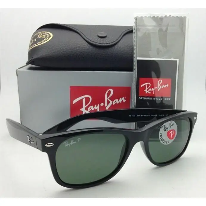 Ray-ban New Wayfarer Sunglasses Wayfarer RB 2132 901/58 58-18 Black W/green Polarized
