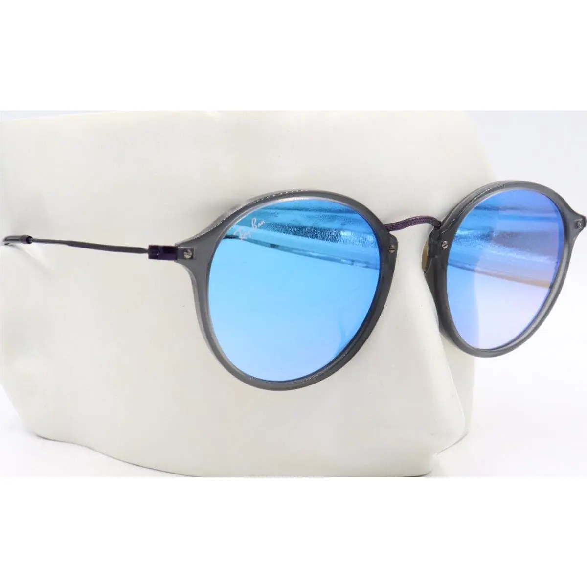 Ray Ban Round Gray Transparent Blue Flash Sunglasses RB2447NF 6255/40 52