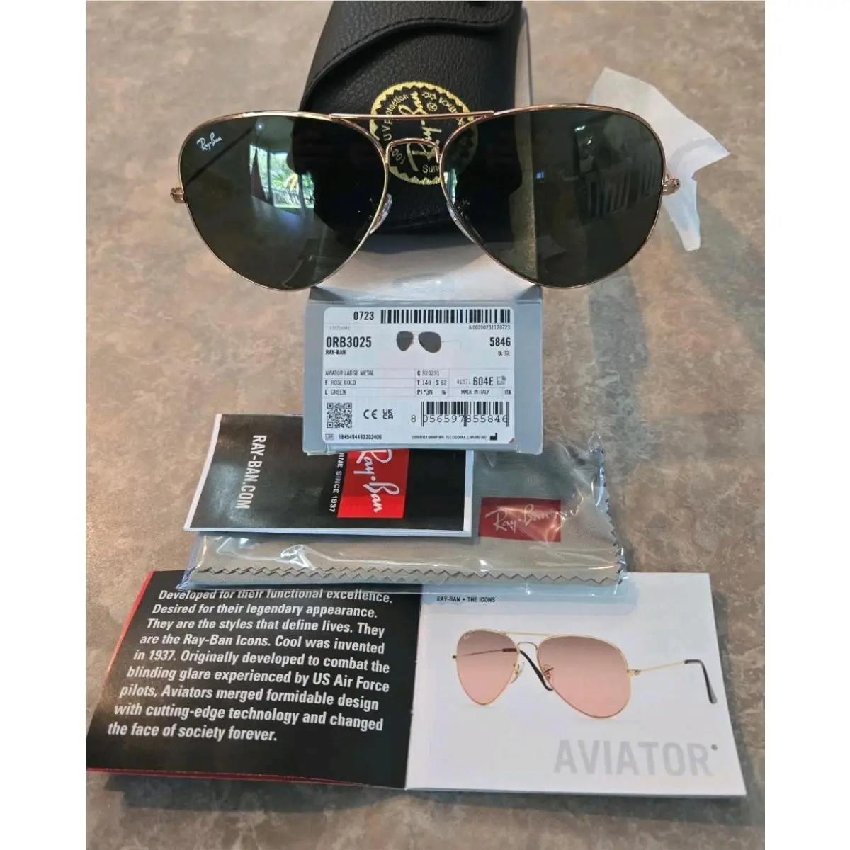 Ray-ban Rose Gold Aviator w/ Glass Lens Sunglasses RB3025-920231
