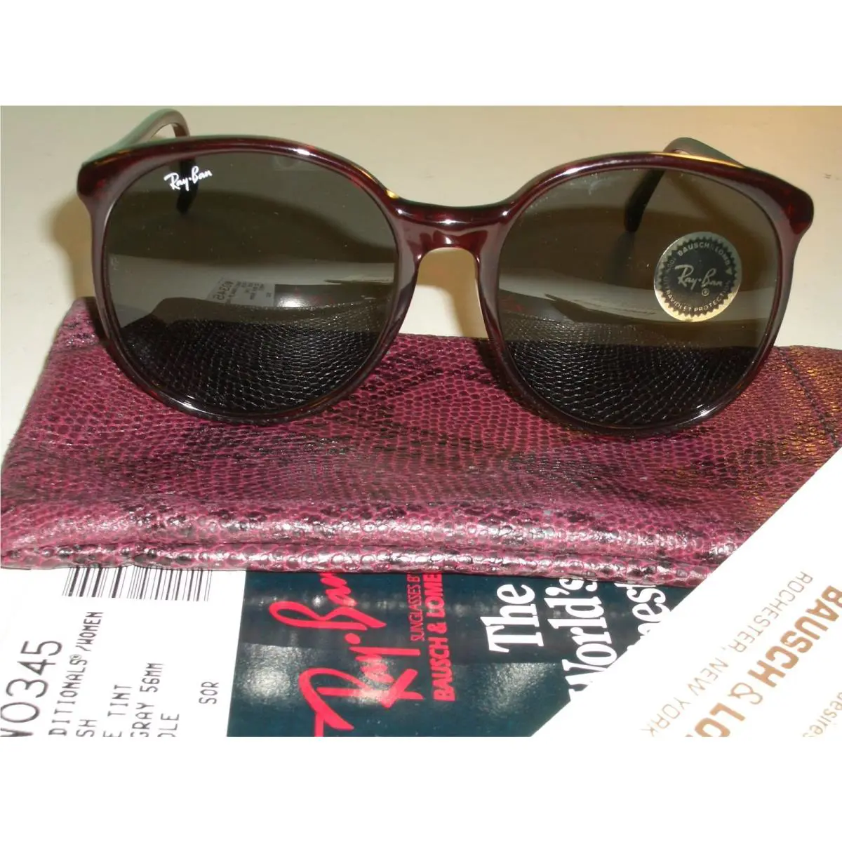 56mm Bausch Lomb Ray Ban W0345 G15 Wine Tort Traditionals Round Sunglasses