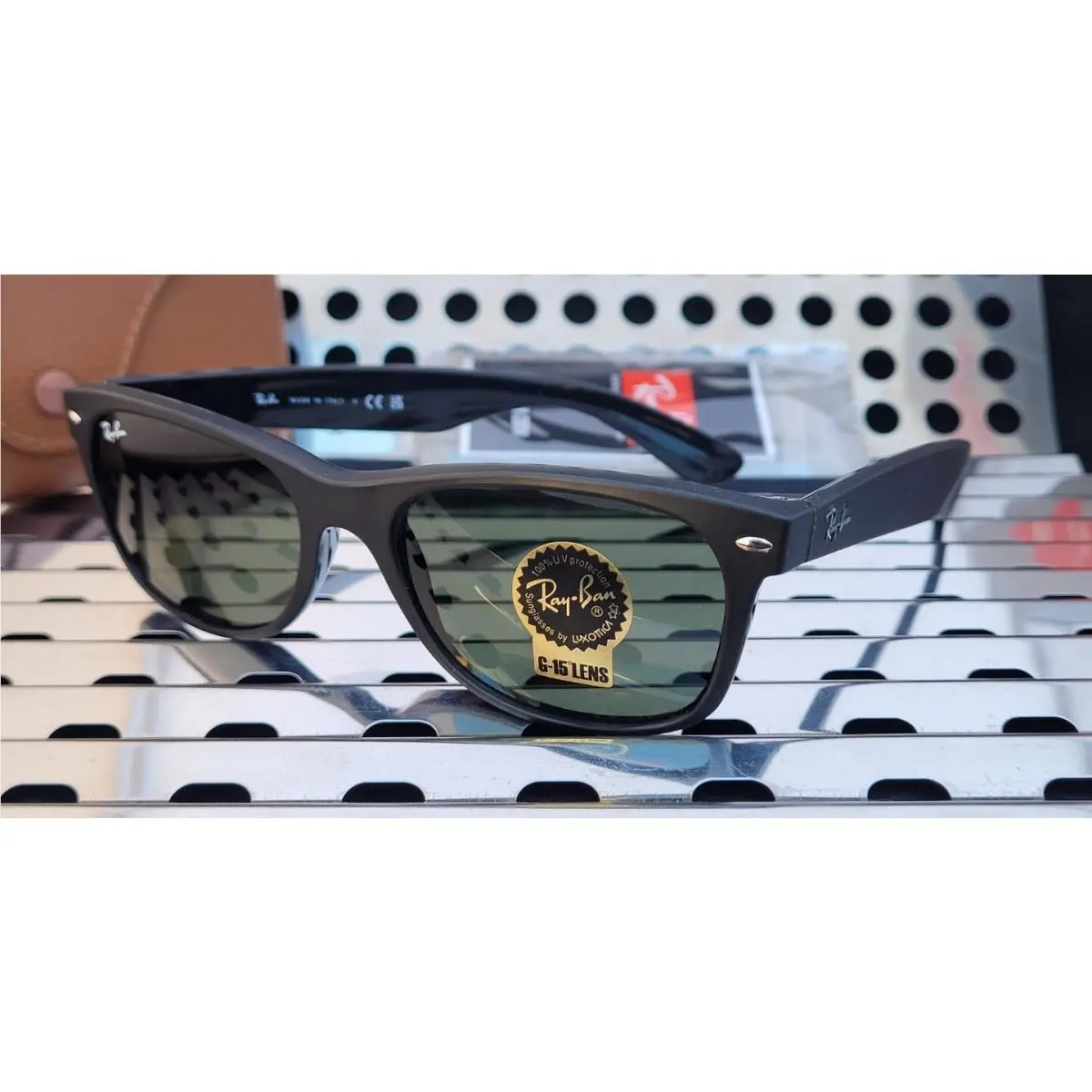 Ray-ban New Wayfarer Ray Ban RB2132 646231 Wayfarer Sunglasses Rubber Blk-blk /55mm G15 Green