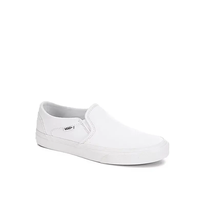 Vans Asher Slip On Women`s Skate Shoes Sneakers Casual Canvas - White