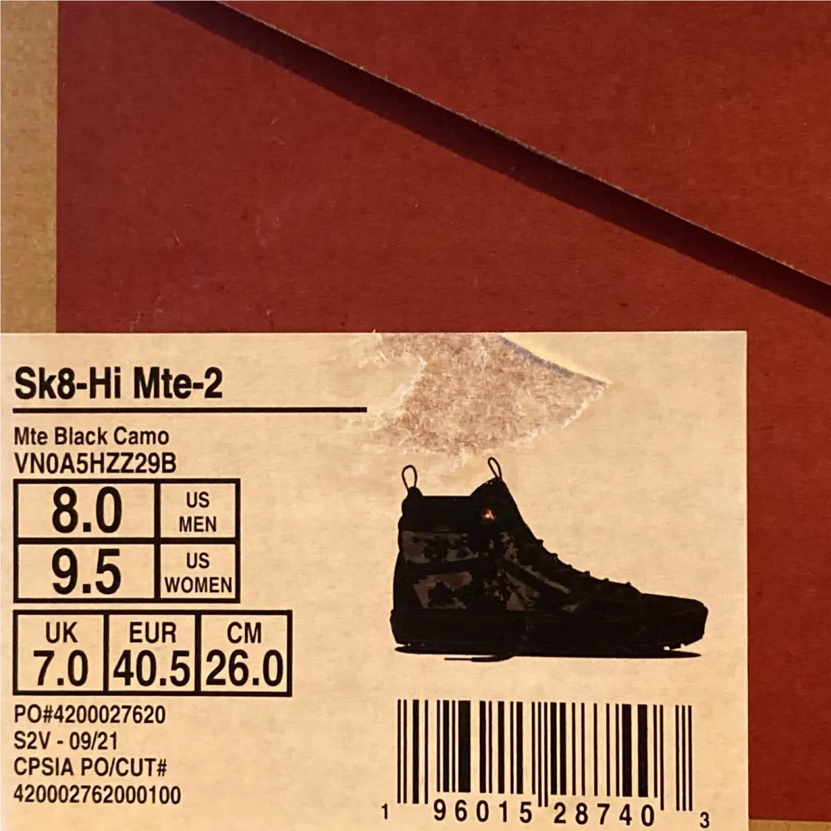 Vans shoes - VANS Sk8 Hi Mte 2 - VN0A5HZZ29B - Black / Gray - Grey, Manufacturer: Black / Camo (UPC: 0196015287403) 9