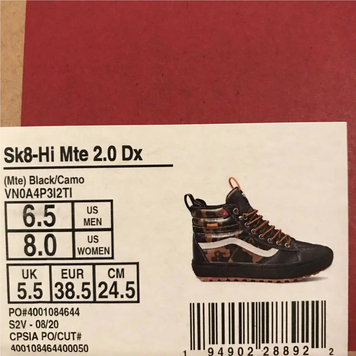 Vans shoes - VANS Sk8-Hi Mte - Mte - VN0A4P3I2TI - Black / Camo / Gum / Orange, Manufacturer: Black / Camo (UPC: 0194902288922) 6