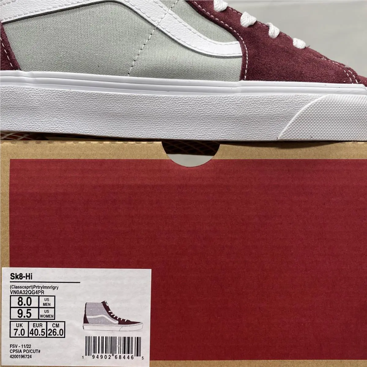 Vans shoes - VANS Sk8 Hi Classic Sport - VN0A32QG4PR - Port Royale Maroon Grey Gray White, Manufacturer: Port Royale Grey Gray (UPC: 0194902684465) 5