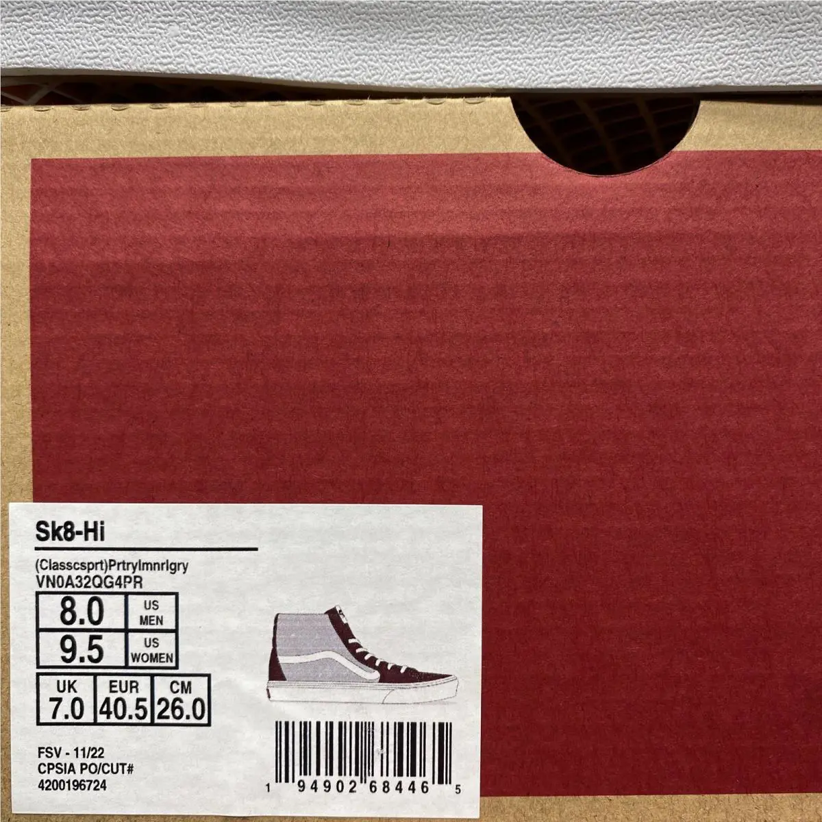 Vans shoes - VANS Sk8 Hi Classic Sport - VN0A32QG4PR - Port Royale Maroon Grey Gray White, Manufacturer: Port Royale Grey Gray (UPC: 0194902684465) 6