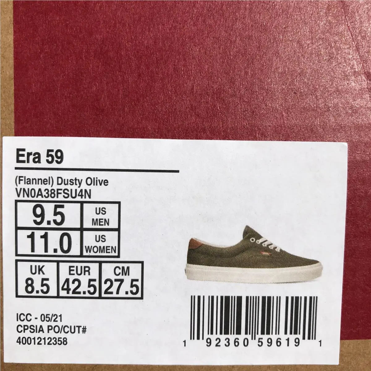 Vans shoes - VANS Era 59 - Era - VN0A38FSU4N - Dusty Olive (green-brown)/ White (UPC: 0192360596191) 4