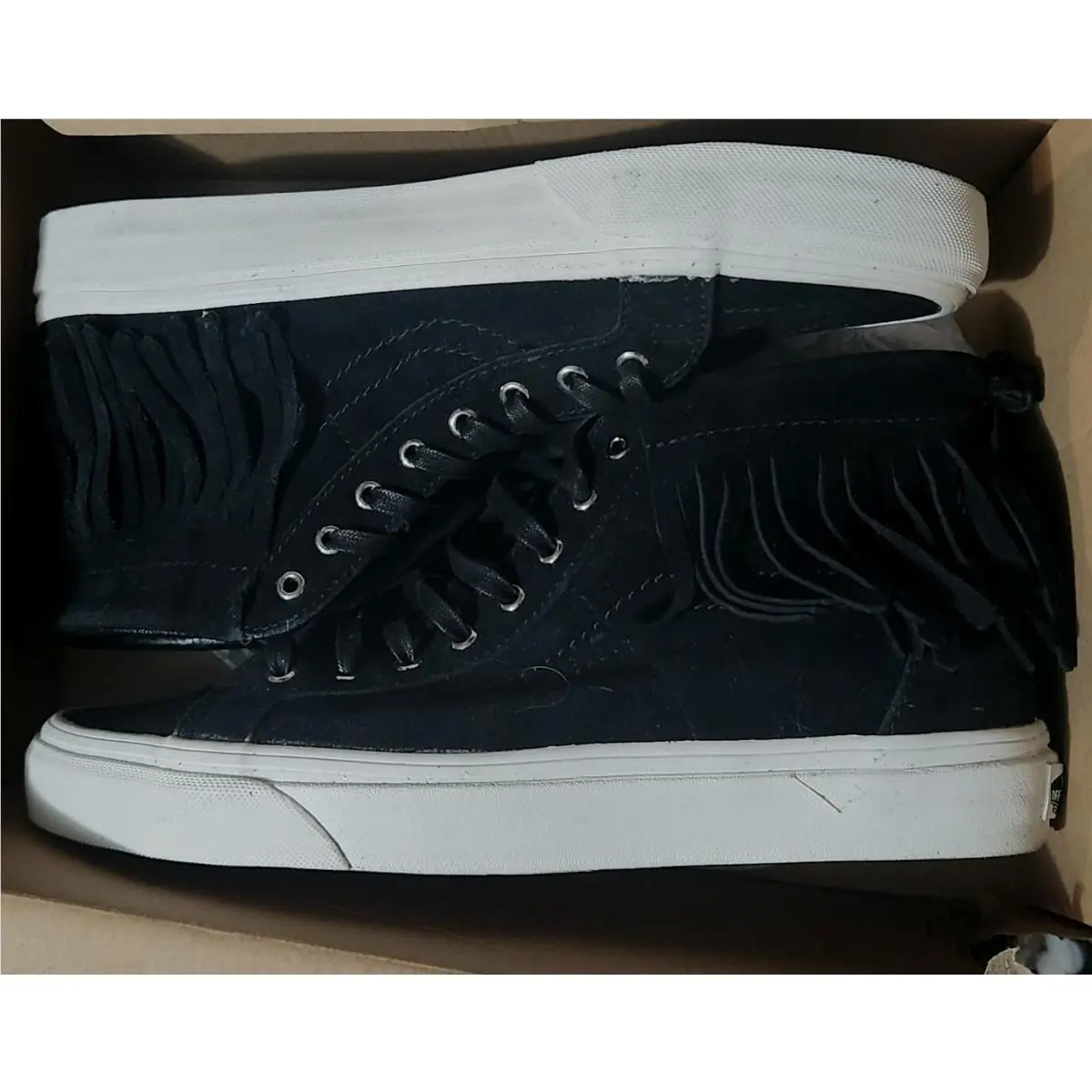 Vans SK8-HI Moc Black Suede Leather Fringe Skate Shoes Women`s 9.5 - Mens 8