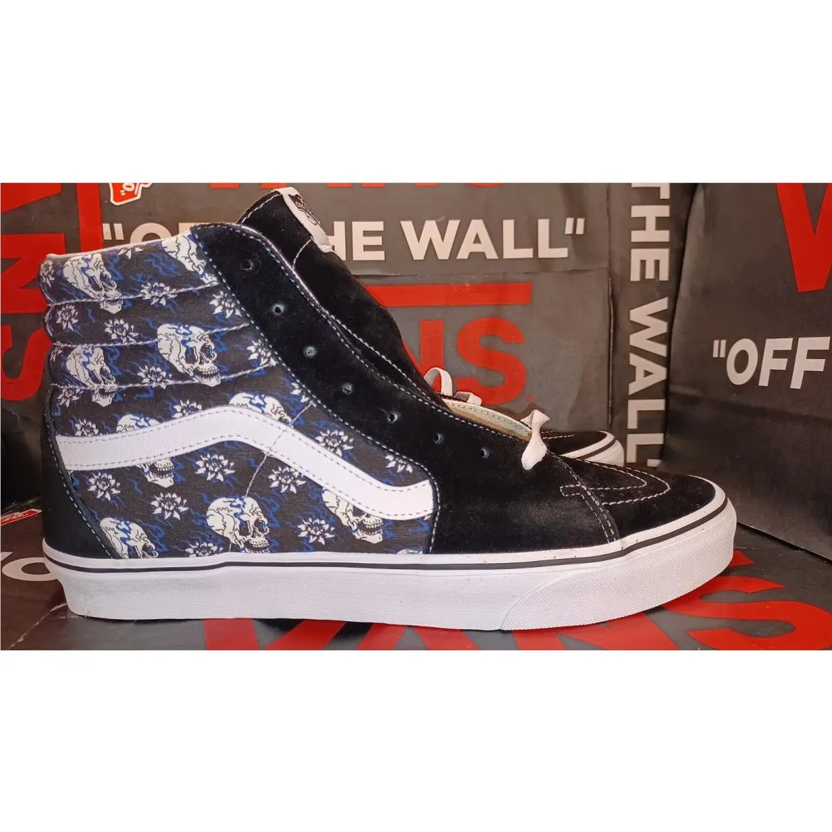Vans Mens 12 Sk8-Hi Flash Skulls Canvas Suede Skate Shoes Black --- VN0A4U3C1HJ
