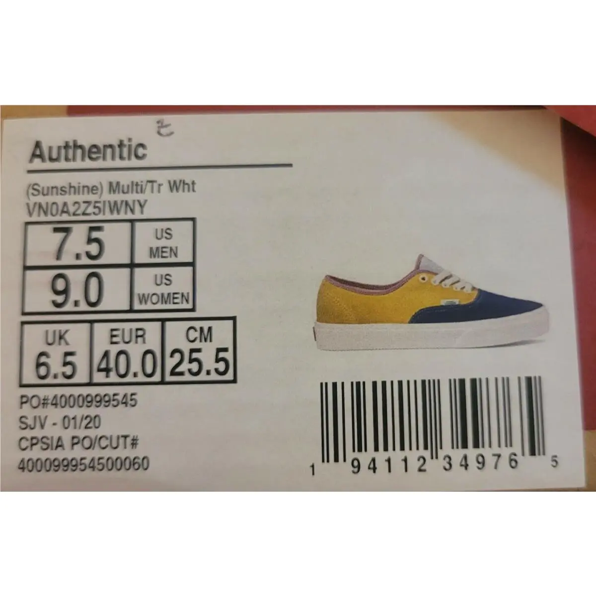 Vans shoes - VANS Authentic - Authentic - VN0A2Z5IWNY - (Sunshine) Multi/True White (UPC: 194112349765) 6