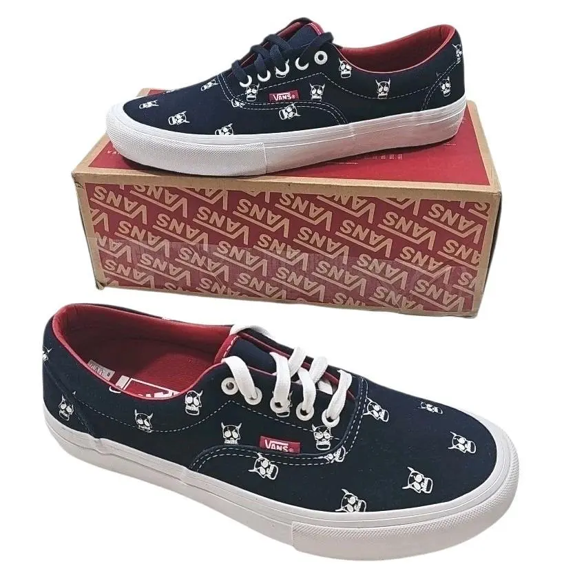 Vans Men`s 10 Era Pro Kader Sylla Canvas Skull Logo Navy/red White Sneakers