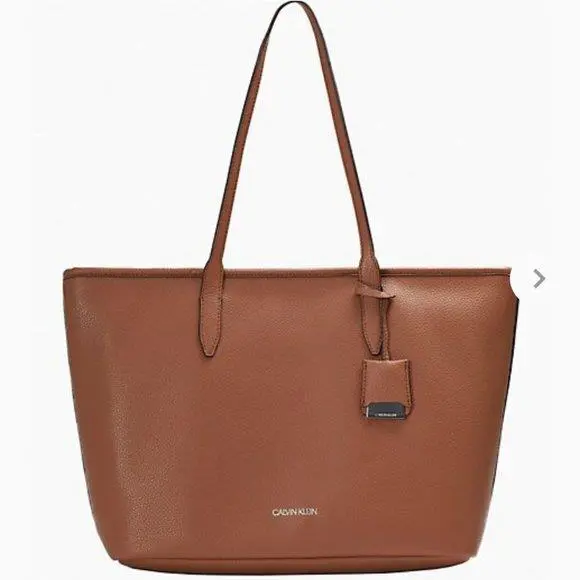 Calvin Klein Pebble Mid Tote Medium Bag Caramel Brown Women`s Handbag H0DAZGD2