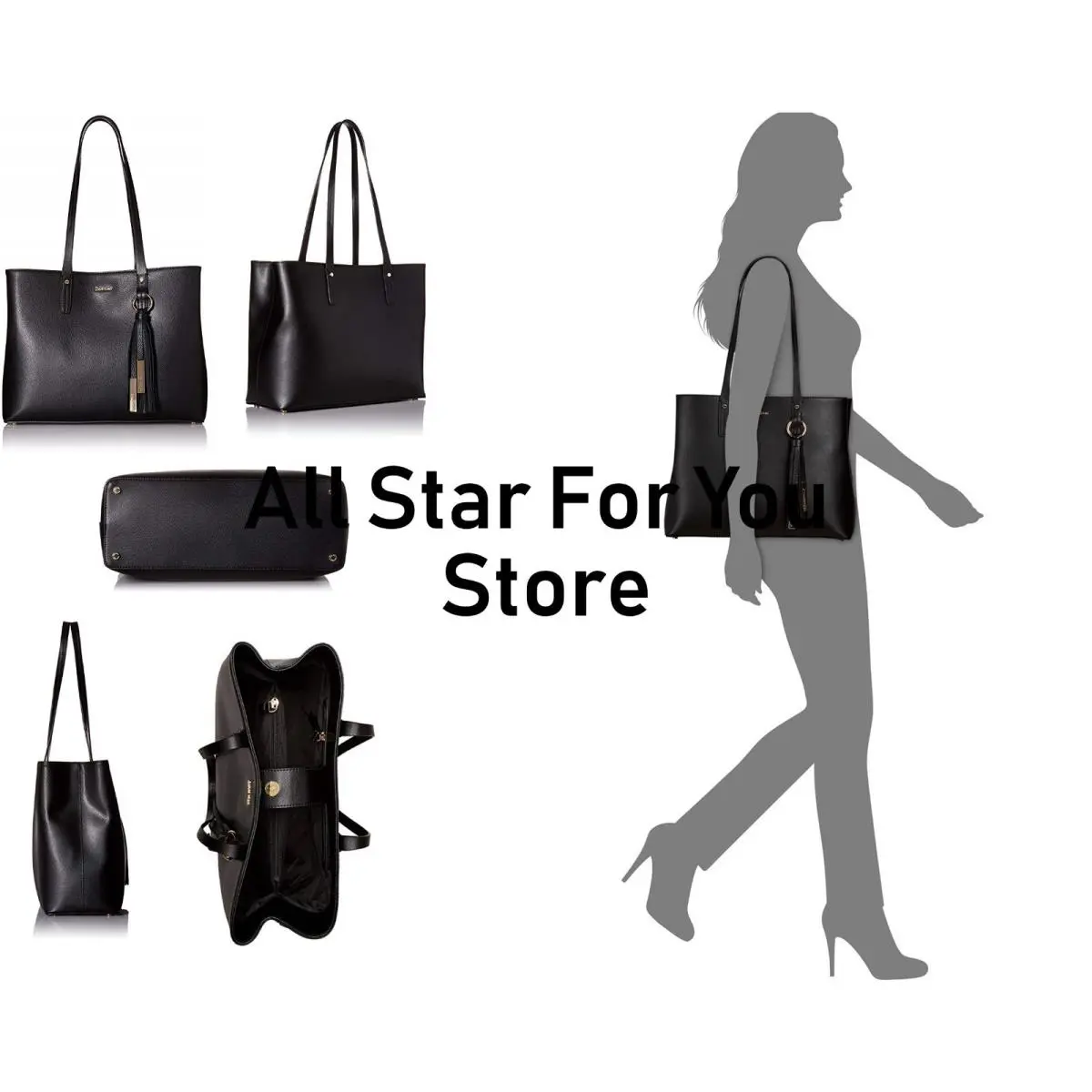 Calvin Klein Women`s Tote Large Maggie Leather Tote - Black