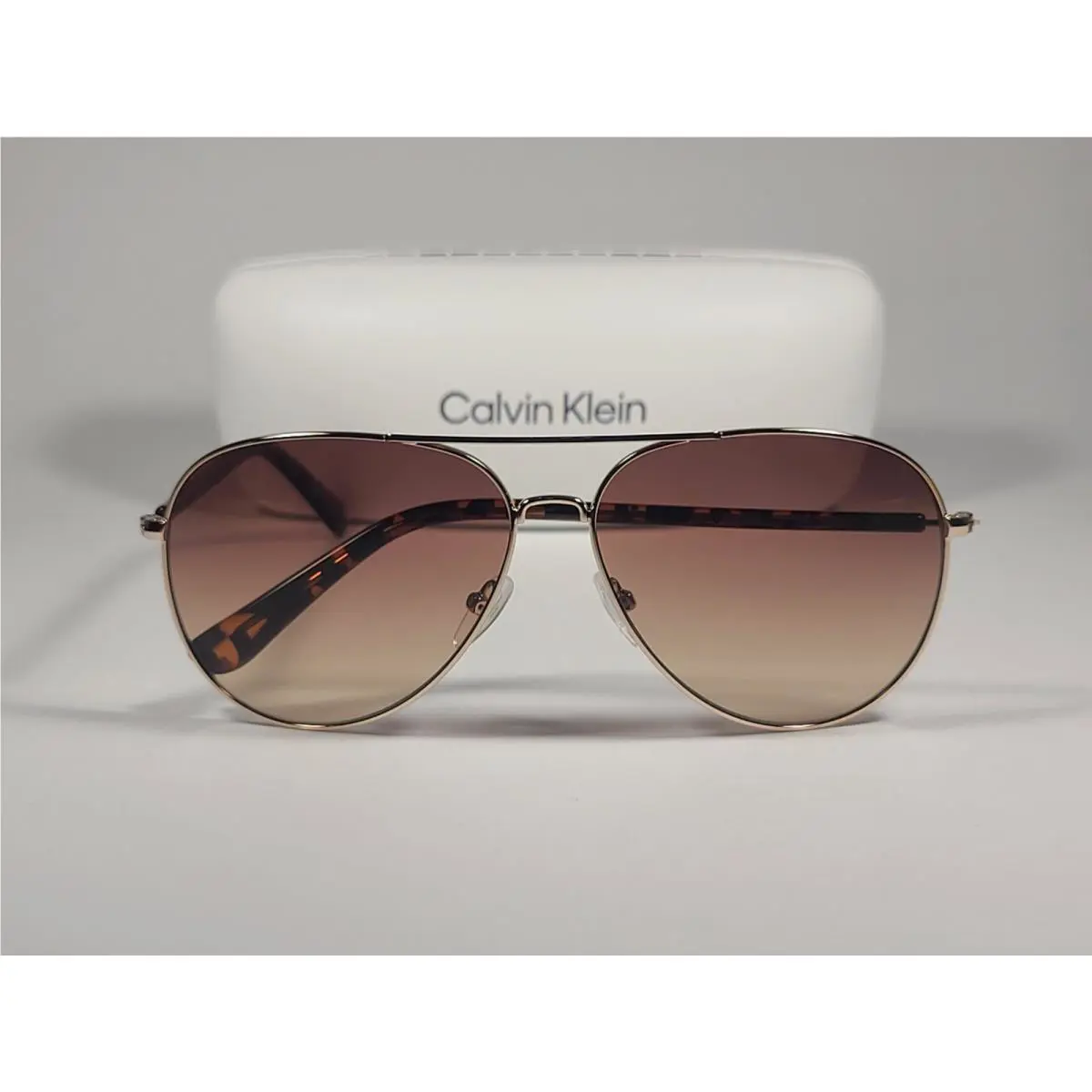 Calvin Klein CK19314S 717 Aviator Pilot Sunglasses Gold Brown Tortoise Brown