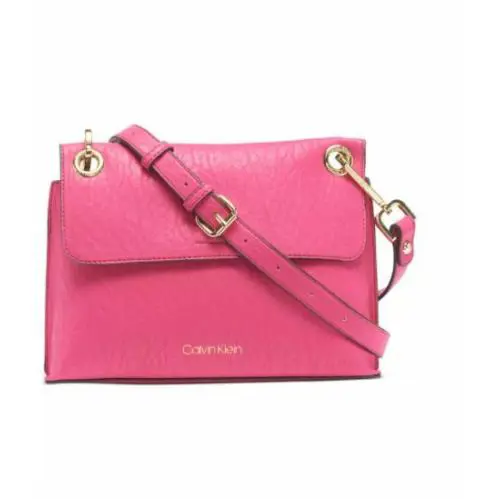 Calvin Klein Sonoma Flap Punch Pink Crossbody Bubble Lamb Leather Gold - Exterior: Punch Pink