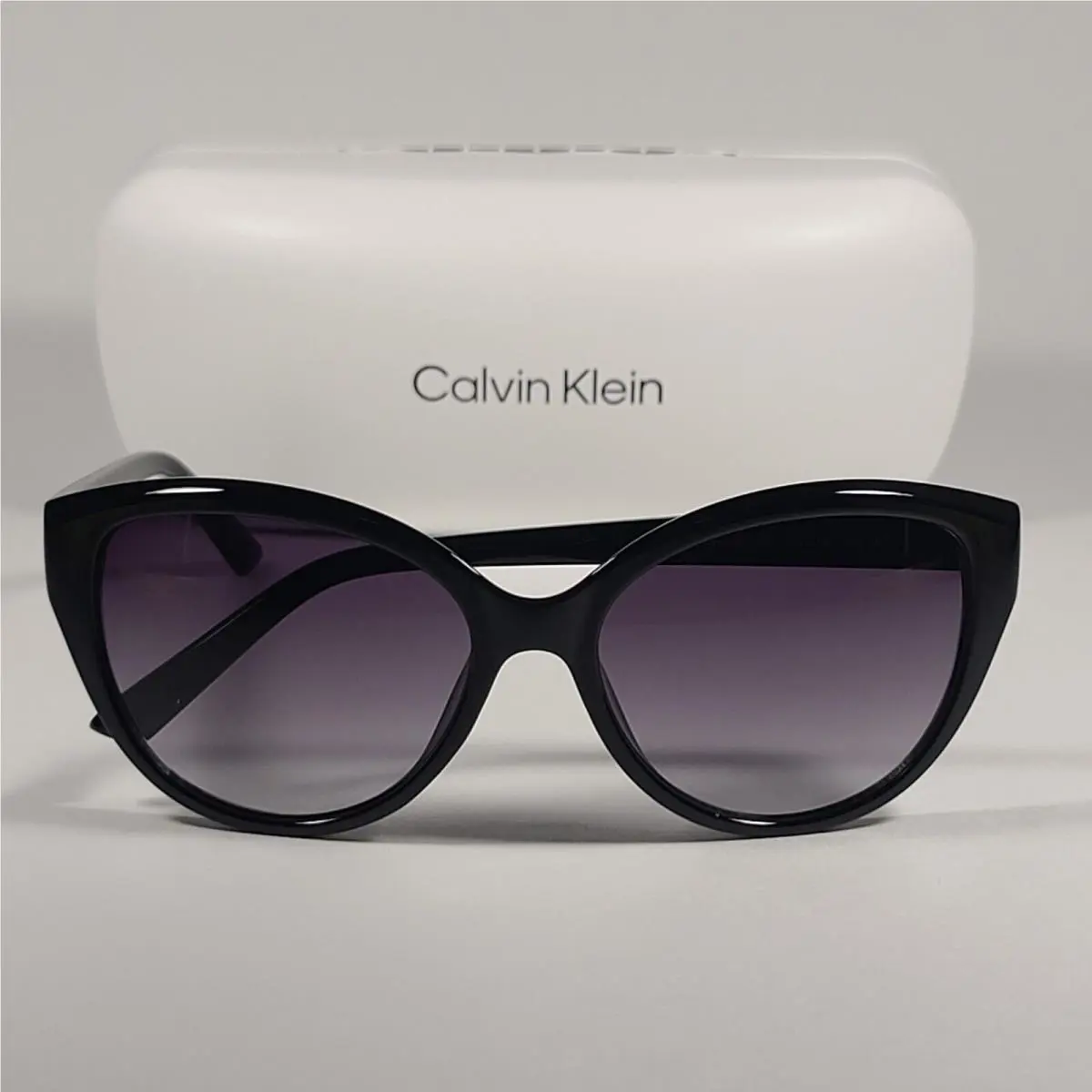 Calvin Klein Cat Eye Sunglasses CK19536S 001 Black Gloss Smoke Gradient Lens 55