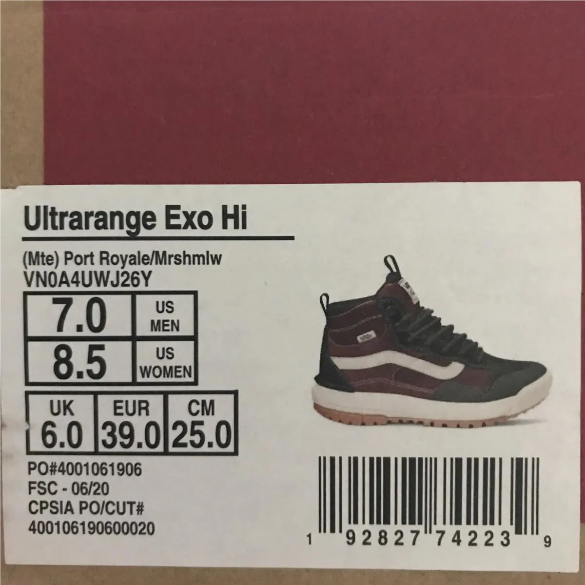 Vans shoes - VANS UltraRange - UltraRange - Port Royale - Maroon / Black / White / Gum (UPC: 0192827742239) 7
