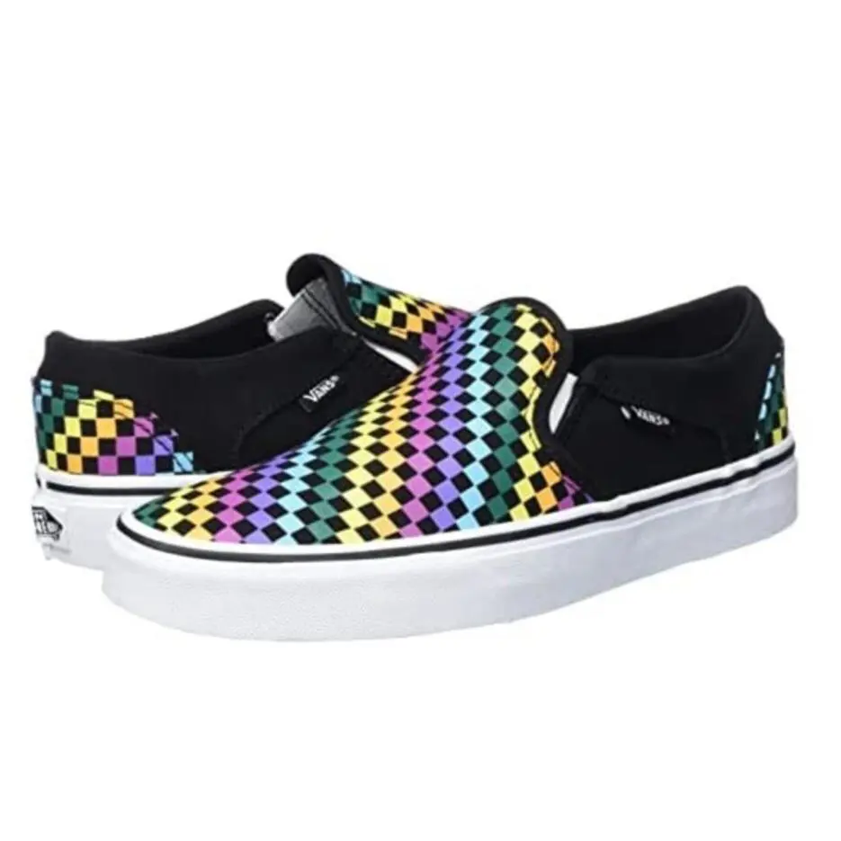 Vans Unisex Asher Slip-on Sneaker - Rainbow Checkerboard 7 - Multicolor