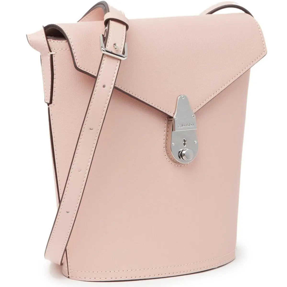 Calvin Klein Womens Lock Daytonna Leather Bucket Bag Crossbody Blossom Pink