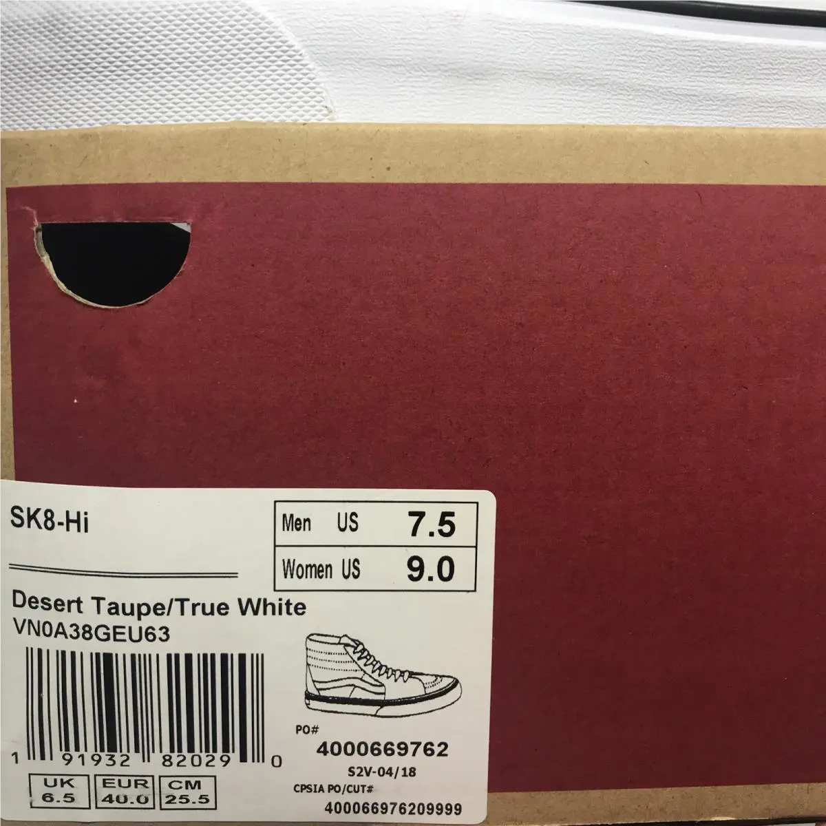 Vans shoes - VANS Sk8 Hi - Desert Taupe / True White (UPC: 0191932820290) 5