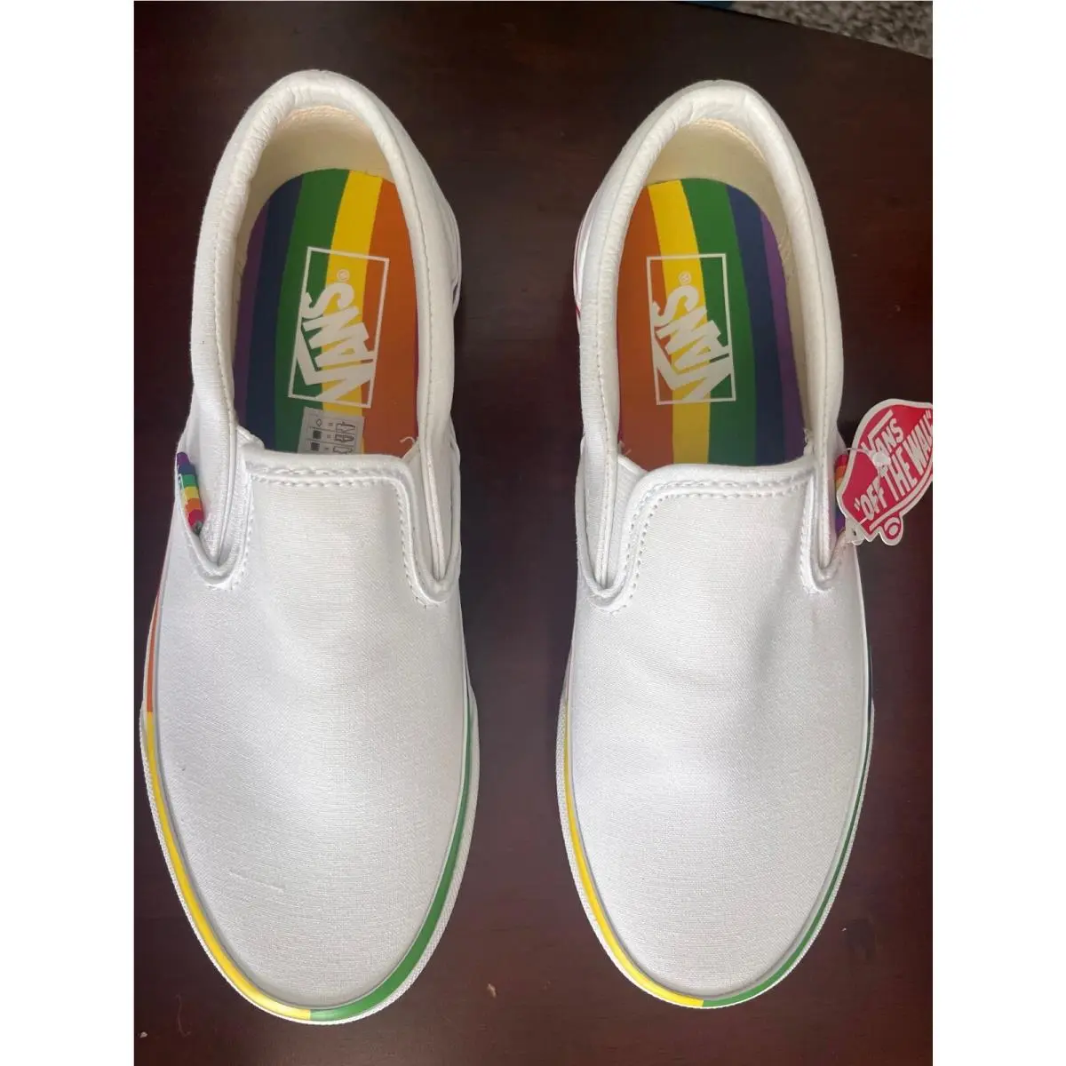 Vans Classic Slip ON Shoes Rainbow Foxing Mens Size 6.5 Womens Size 8.0 White - White