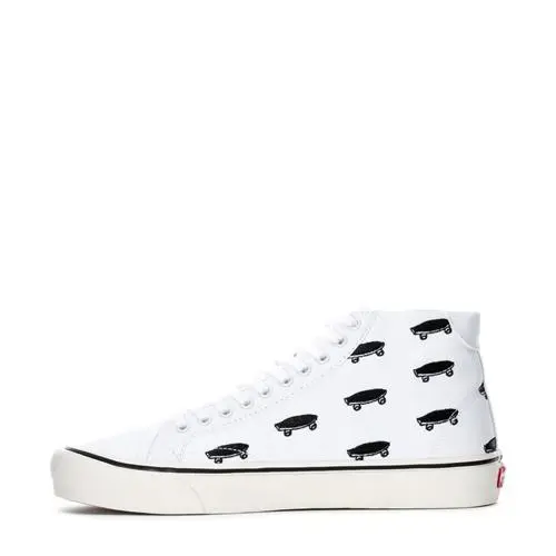 Vans Court Mid Salton Skate Trainers Sports Men Shoes White/black Size 10 - WHITE/BLACK SKATEBOARD PRINT