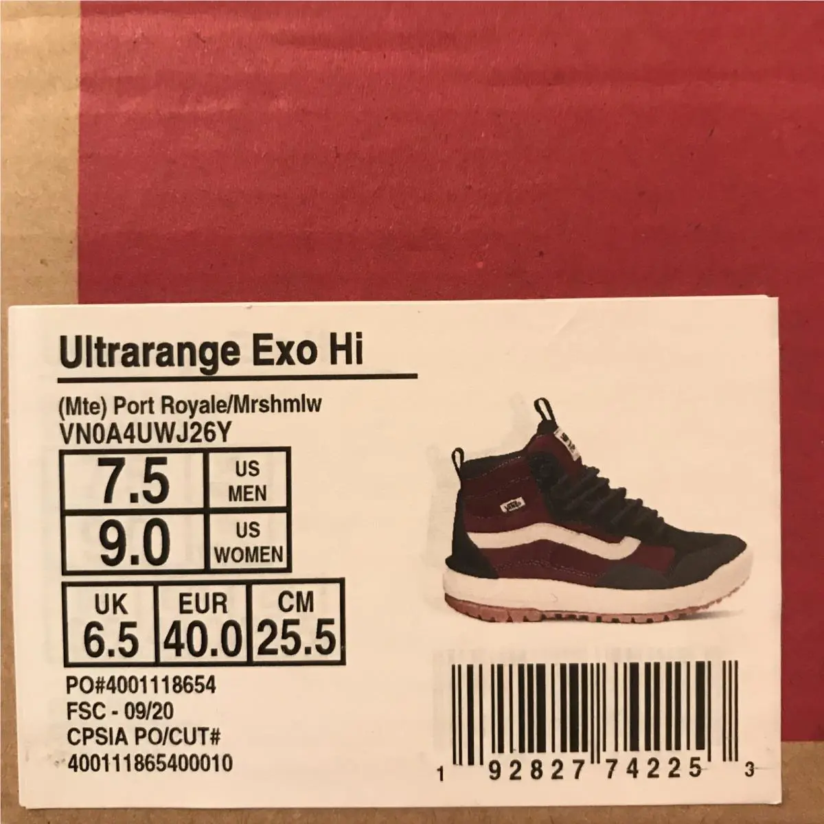 Vans shoes - VANS UltraRange - UltraRange - Port Royale - Maroon / Black / White / Gum (UPC: 0192827742253) 7